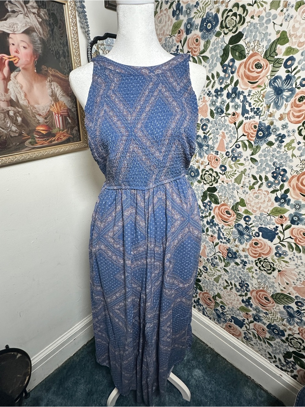 Sleeveless Blue Printed Maxi Romper